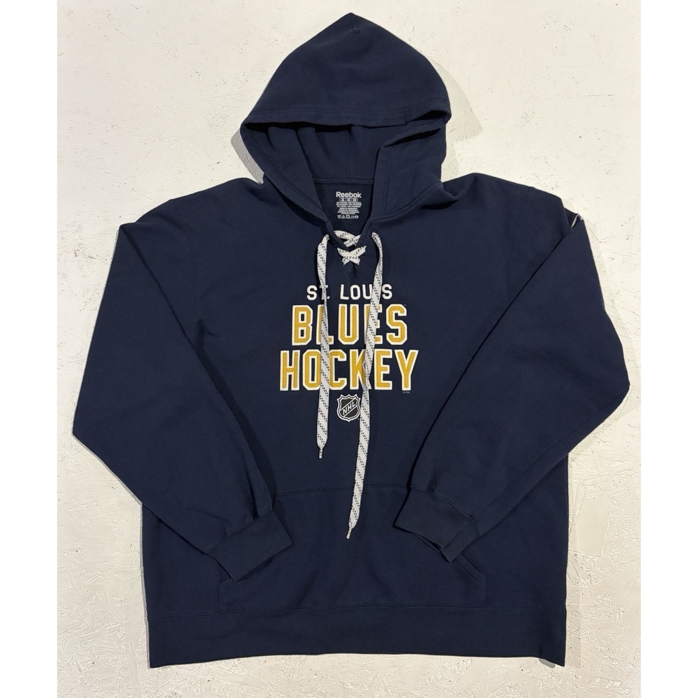 St. Louis Blues‎ Reebok Hoodie Men's 2XL Sweatshirt Hoodie Crest Lace Up Hockey